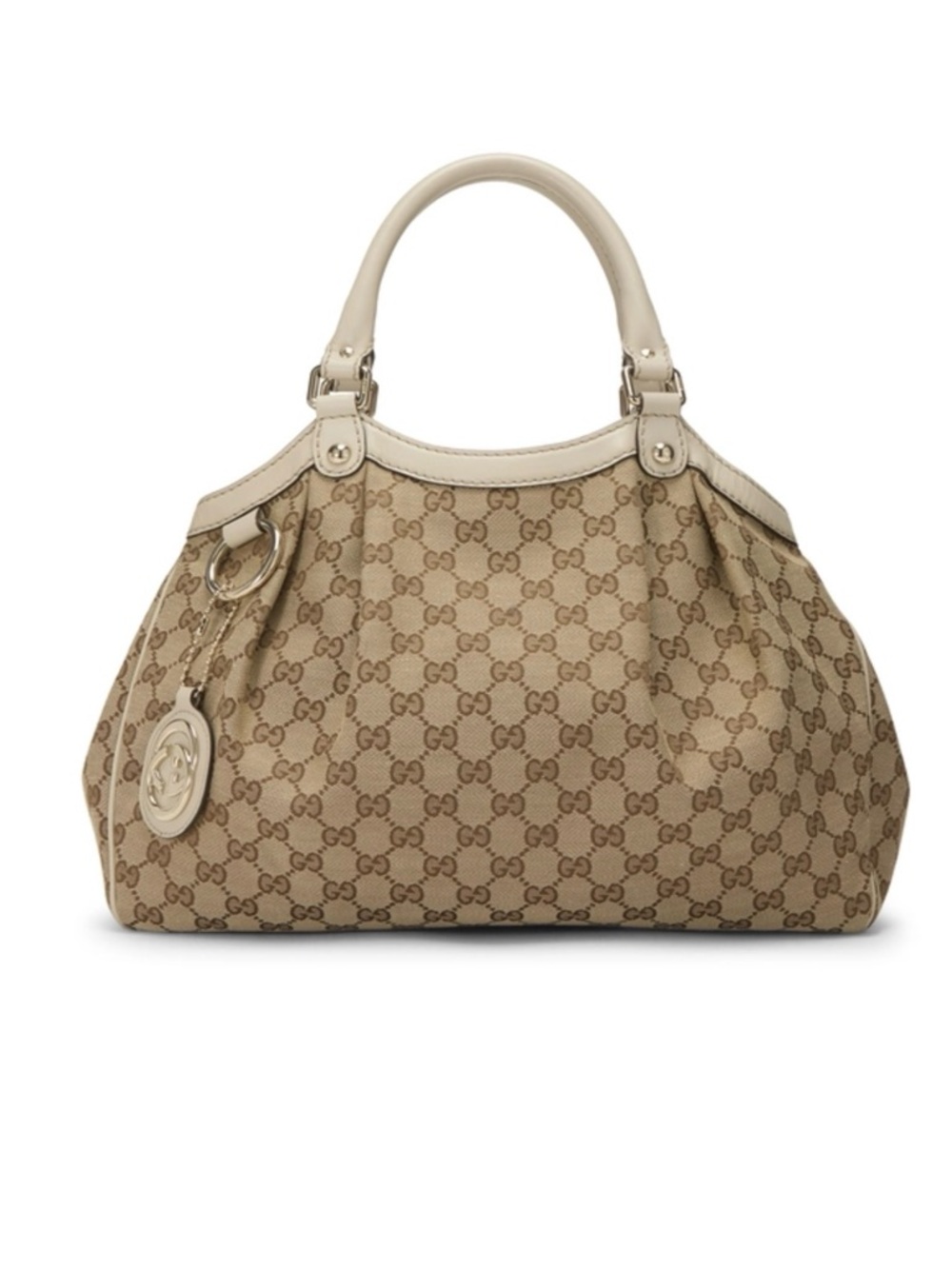 Gucci Beige GG Large Sukey Canvas Satchel/Tote with Cream Trim